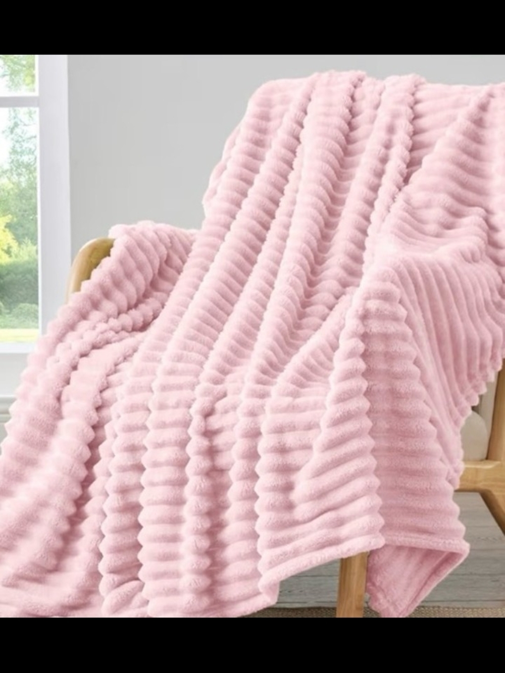 Plush Ribbed Throw Blanket - Blush Pink